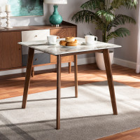 Baxton Studio Kaylee-MarbleWalnut-DT Baxton Studio Kaylee Mid-Century Modern Transitional Walnut Brown Finished Wood Dining Table with Faux Marble Tabletop